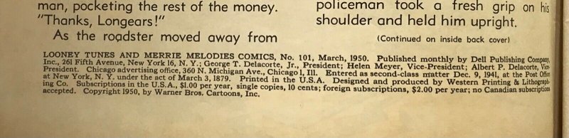 LOONEY TUNES MERRIE MELODIES Bugs Bunny Comic 101 — 1950 Dell Comics 52 Pages 