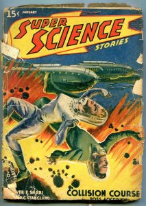 Super Science Stories Pulp January 1941- Wild explosion cover POOR