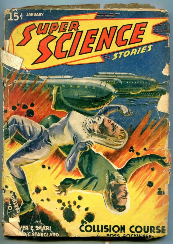 Super Science Stories Pulp January 1941- Wild explosion cover POOR