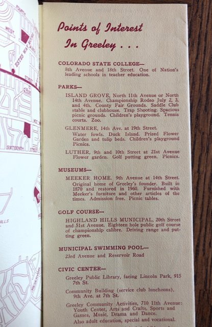 Greeley Colo. 1960s tourist brochure& map