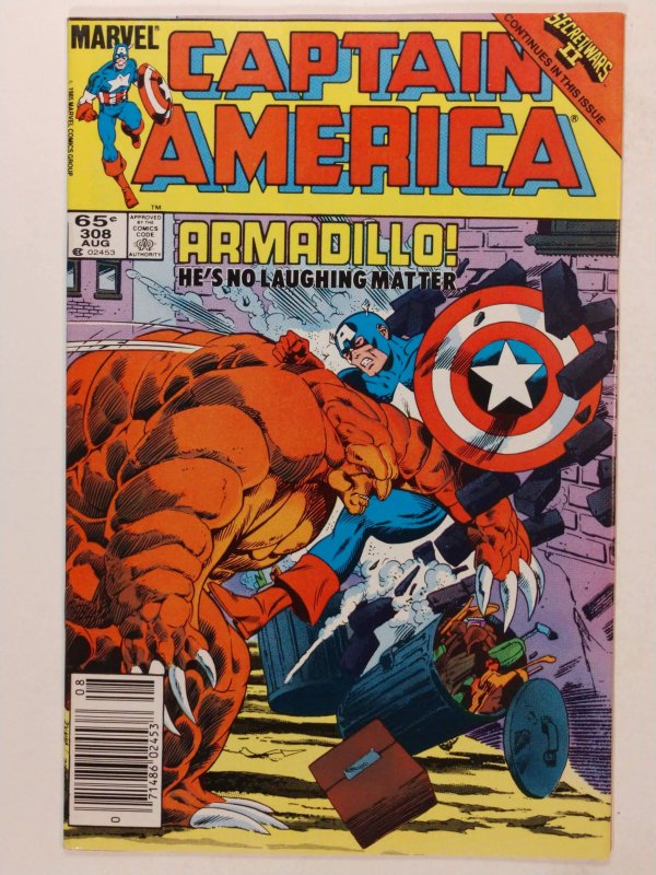 Captain America #308 Newsstand (6.0, 1985) 1st app of Armadillo