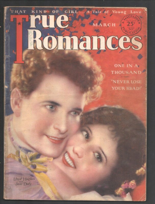 True Romance 3/1929-MacFadden-Lloyd Hughes & Jane Daly cover-exploitation-sen...