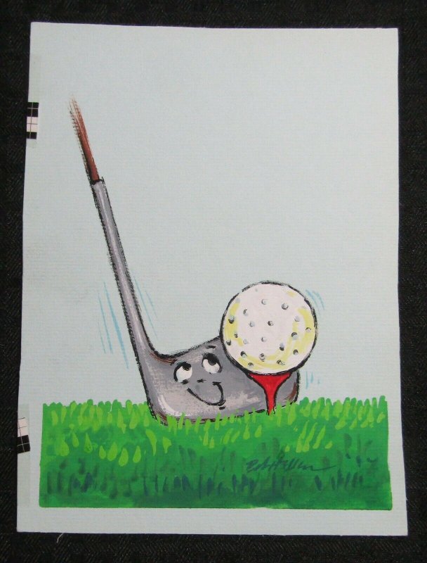 HAPPY FATHERS DAY Cartoon Golf Club & Ball 6x8.25 Greeting Card Art #FD7612