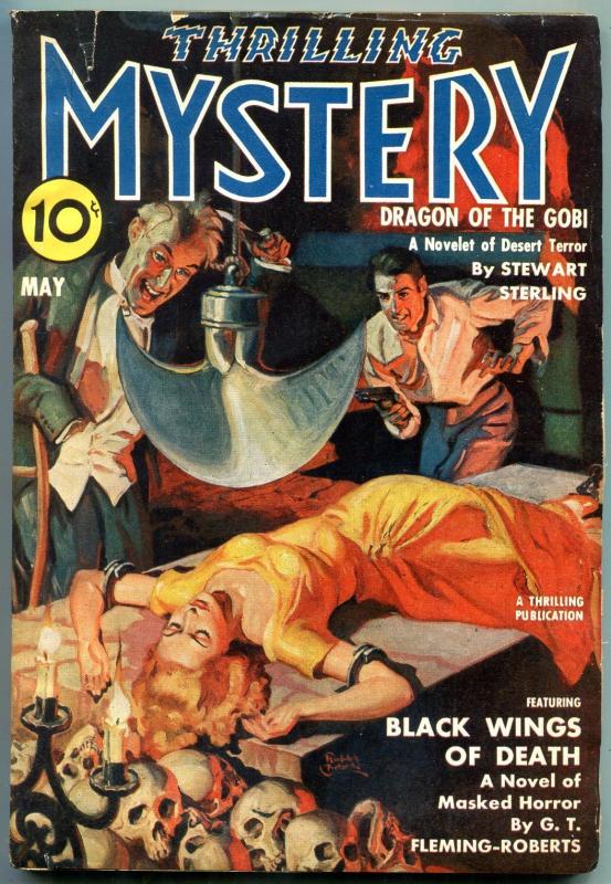 Thrilling Mystery Pulp May 1940- amputee torture cover- Black Wings of Death