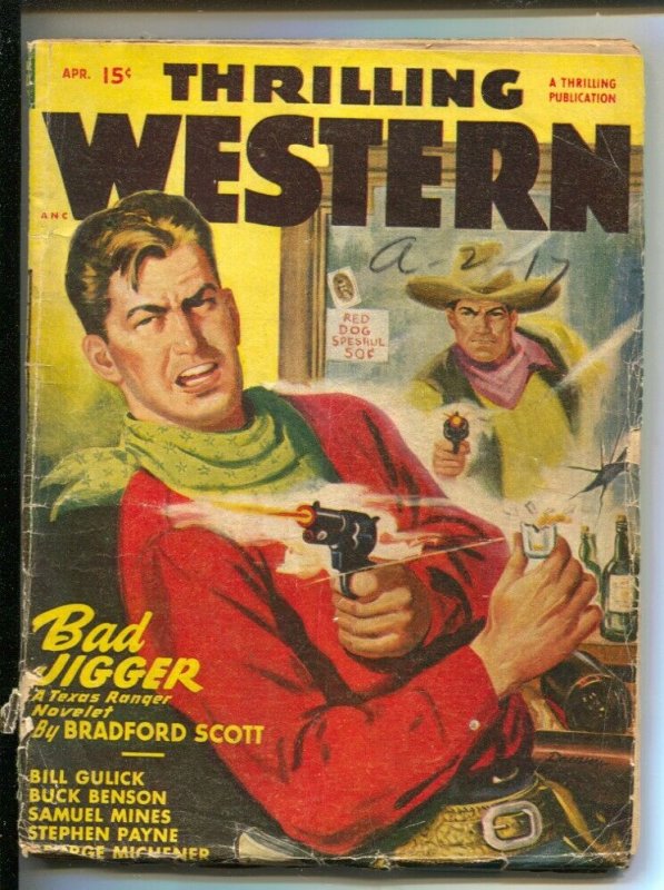 Thrilling Western Pulp 4/1948-Gunfight cover-Walt Slade-Pulp stories-Bradford...