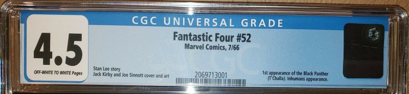 Fantastic Four #52 (Marvel 1966) 1st Appearance of Black Panther CGC 4.5 VG+