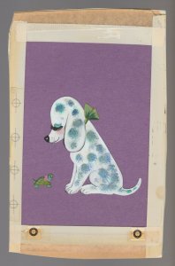 MISSING YOU Painted Spotted White Dog w/ Turtle 6.5x10 Greeting Card Art #M1498