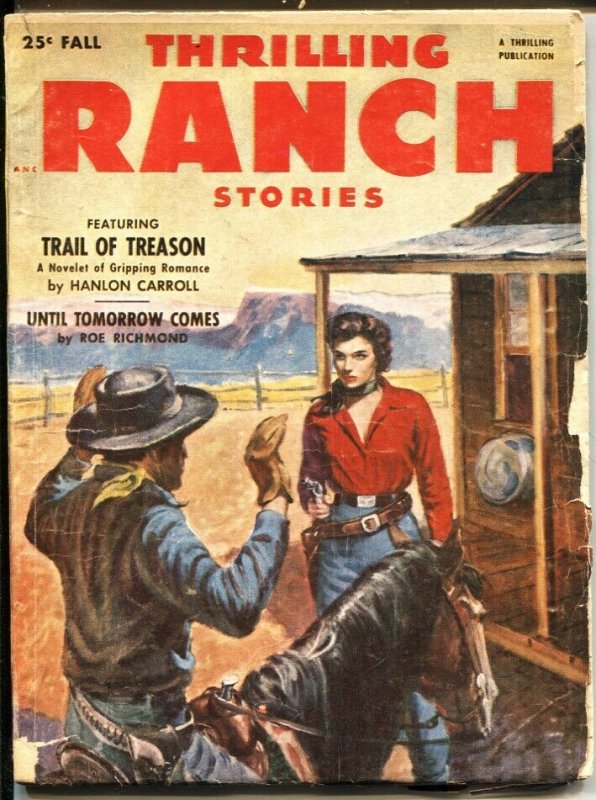 THRILLING RANCH STORIES  Fall 1953--GIRL ART COVER-PULP FICTION--TALMAGE POWE...