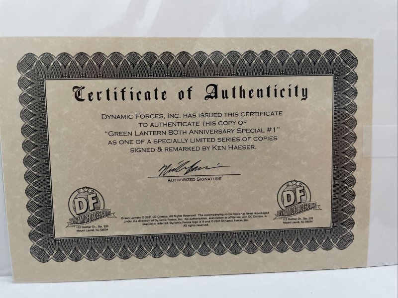 Green Lantern 80th Anniversary Special #1 Signed And Remarked By Haeser With COA