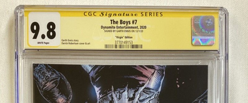 The Boys #7 - CGC 9.8 - Dynamite - 2020 - Virgin cover art! Garth Ennis auto!