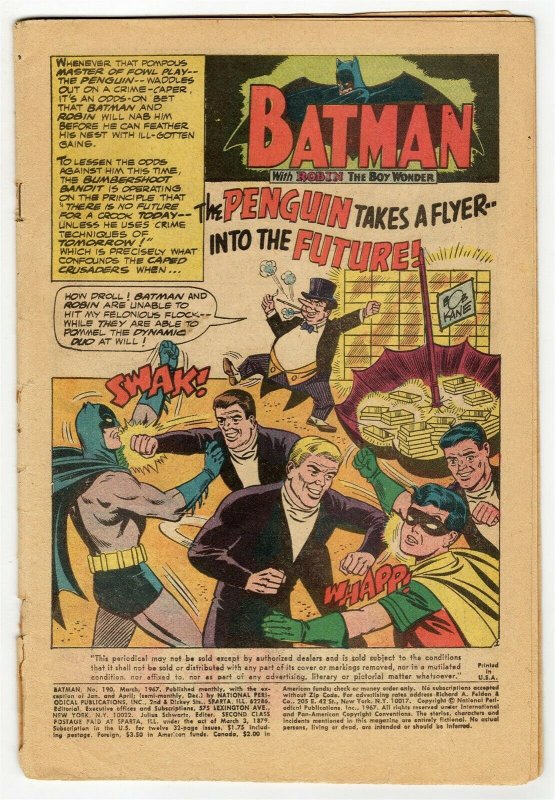 Batman #190 ORIGINAL Vintage 1967 DC Comics Penguin 