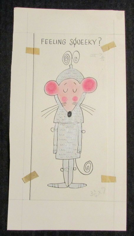 FEELING SQUEEKY? Mouse in Armor 6x12 Greeting Card Art #1316