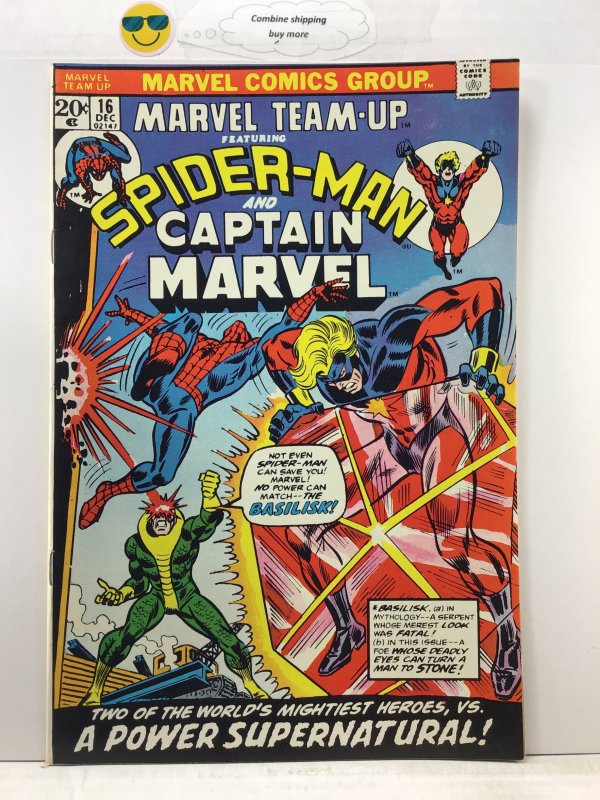 Marvel Team-Up #16 (1973)vfn-nm KEY. Spider-Man Captain Marvel 1st app Basilisk