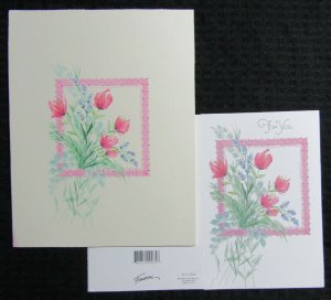 FOR YOU Pink Blue Flowers in Square 7x9 Greeting Card Art #C9729 with 27 Cards