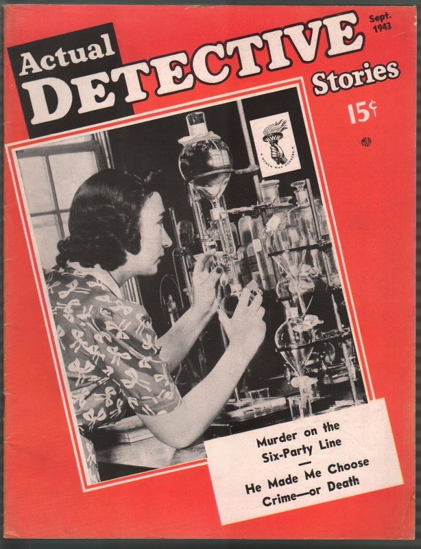 Actual Detective 9/1943-crime-mystery-horror-pix-pulp thrills-WWII-crime lab-FN