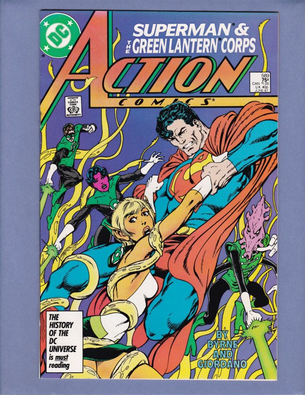 Action Comics #589 VF/NM Superman Green Lantern Front/Back Cover Scans DC 1987