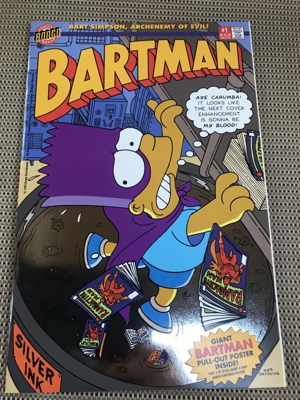 Bartman #1 : Bongo 1993 NM-; Simpson’s Bart, Chrome cover Beauty, w/ poster