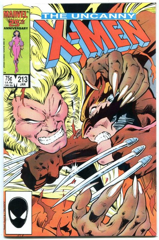 X-MEN #213 1987-WOLVERINE V SABERTOOTH-BATTLE ISSUE f/vf