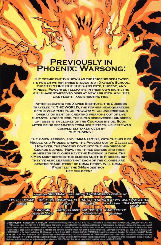 X-MEN: PHOENIX - WARSONG #05 (2007) MARC SILVESTRI | DIRECT EDITION
