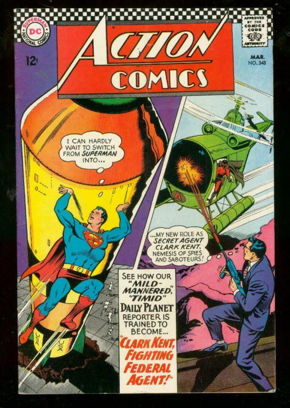 ACTION COMICS #348 1967-SUPERMAN-MISSLE-H BOMB PANEL FN/VF