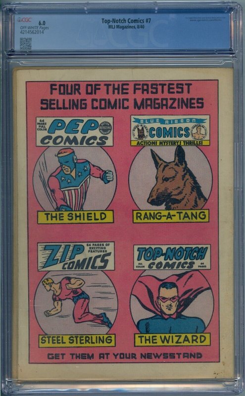 TOP-NOTCH COMICS #7 CGC 6.0 WIZARD SHIELD CROSSOVER