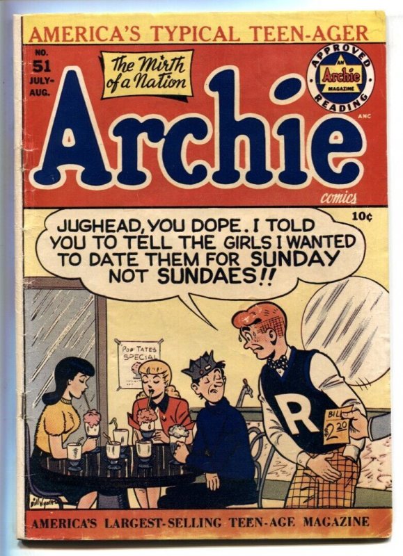 Archie Comics #51 1951-BOB MONTANA- SODA SHOP COVER VG