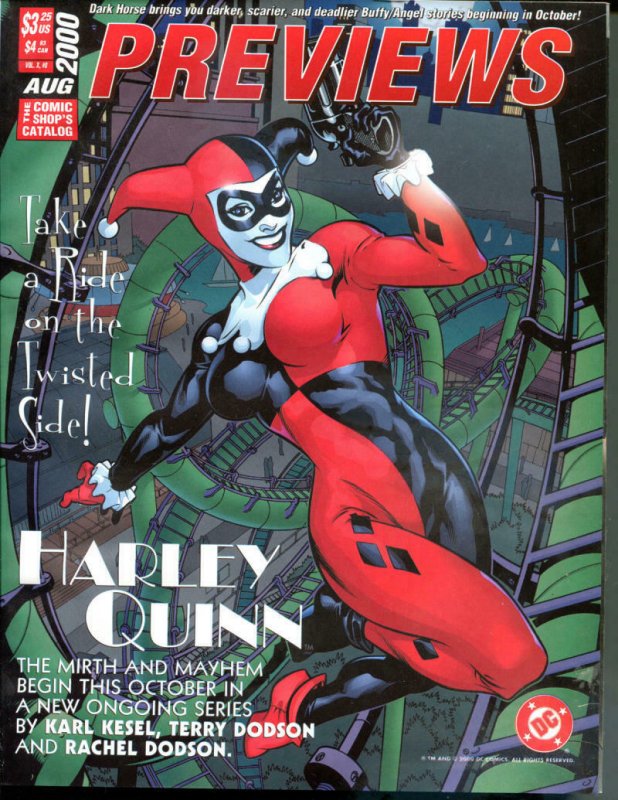 PREVIEWS Aug 2000 w/ HARLEY QUINN, VF/NM, Femme Fatale, more HQ in store, HTF