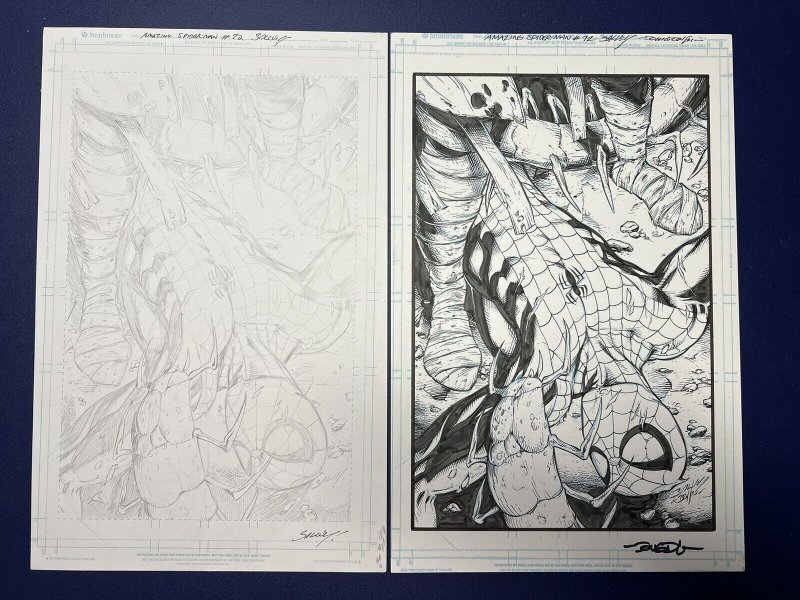 Amazing Spider-man 72 Original Art Cover A Mark Bagley 2 Pieces Pencils And Inks 