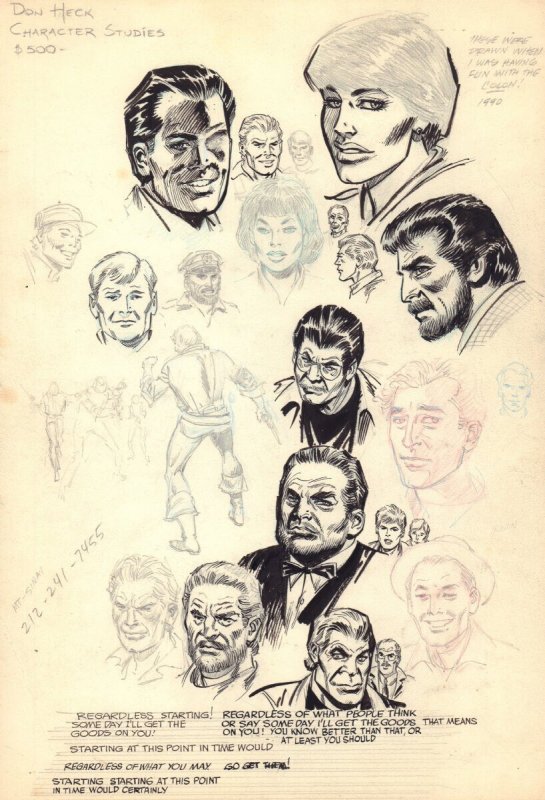 Drawings of Over 60 Faces and Figures - Double Sided - 1990 art by Don Heck