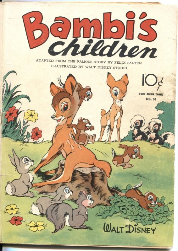 BAMBI’S CHILDREN #30-DELL FOUR COMICS SERIES-1943-WALT DISNEY STUDIOS ART-RARE