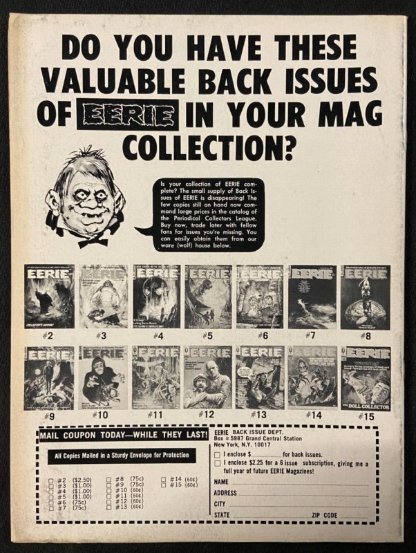 EERIE MAGAZINE #19 DECEMBER 1968 VF OR BETTER WARREN PUBLISHING  (3 AVAILABLE)