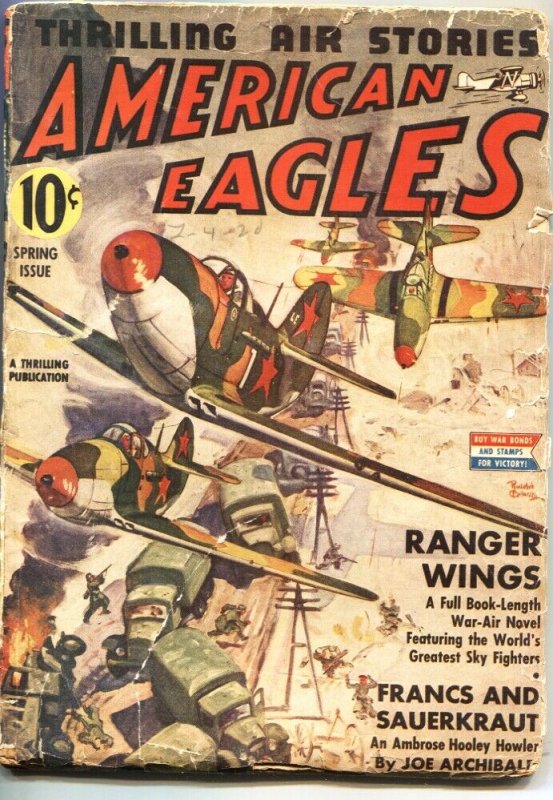 AMERICAN EAGLES-SPRING 1943-FINAL ISSUE-RARE PULP--BELARSKI COVER ART