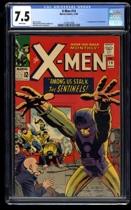 X-Men #14 CGC VF- 7.5 White Pages 1st Sentinels! Marvel Comics