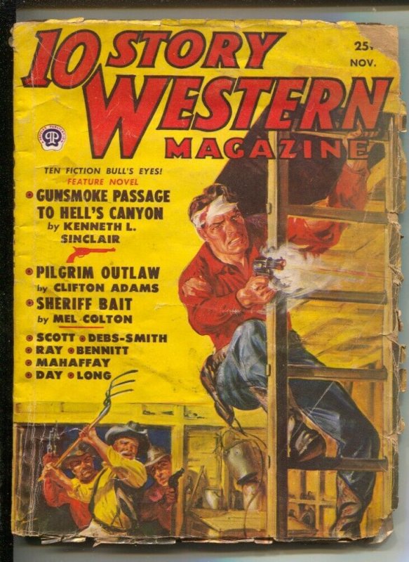 10 Story Western 11/1950-Norman Saunders gunfight cover-Western pulp-G