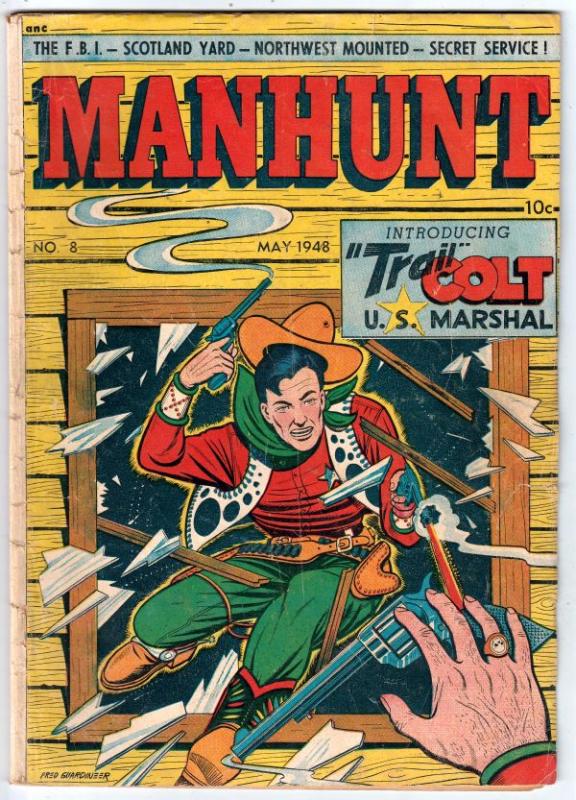 Manhunt #8 (May-48) VG+ Affordable-Grade Trail Colt U.S. Marshal