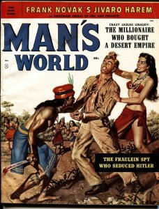 MAN'S WORLD DECEMBER 1958-wild James Bama decapitation cover-Spicy!