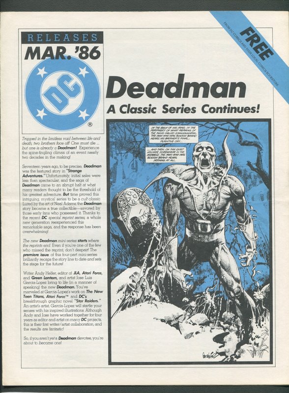 DC Releases Promotional Flyer #22  / Deadman /  March 1986