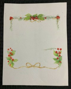 CHRISTMAS Red Berries Holly & Ribbon Border 8x10.25 Greeting Card Art #X8831