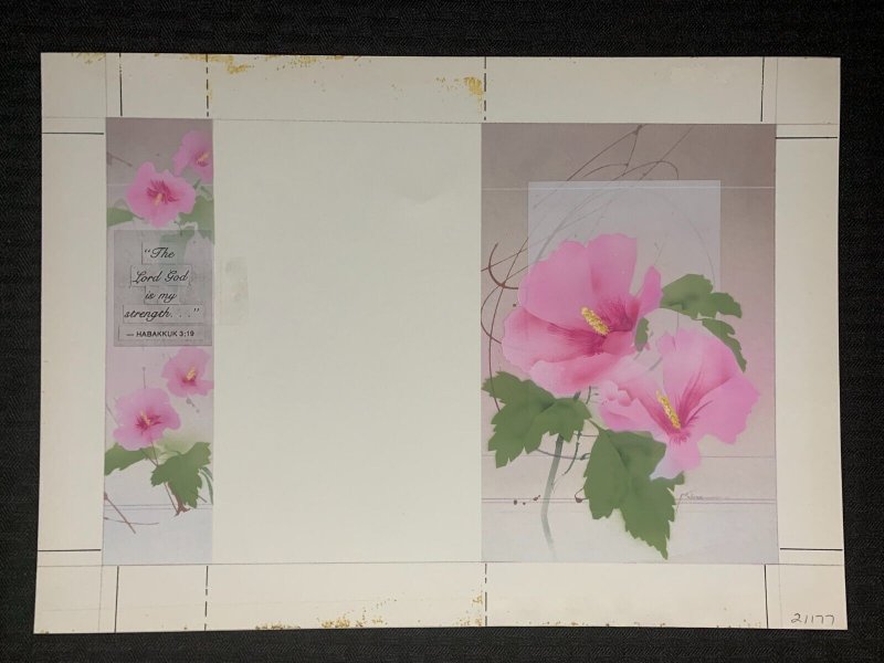 THE LORD IS MY SRENGTH Pink Flowers 2-Panels 14x10 Greeting Card Art #21177