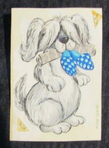 HAPPY BIRTHDAY Shaggy Dog w/ Newspaper & Bow 4x5.5 Greeting Card Art #76036