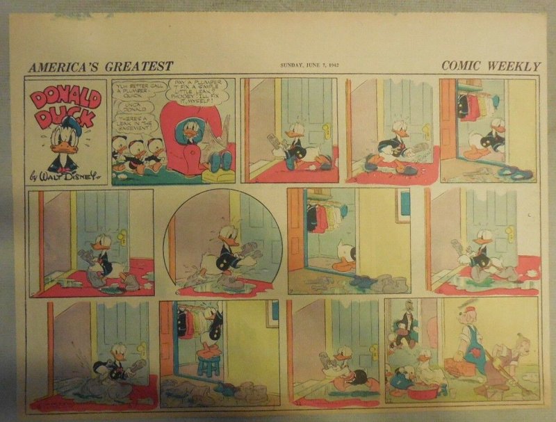 Donald Duck Sunday Page by Walt Disney from 6/7/1942 Half Page Size 