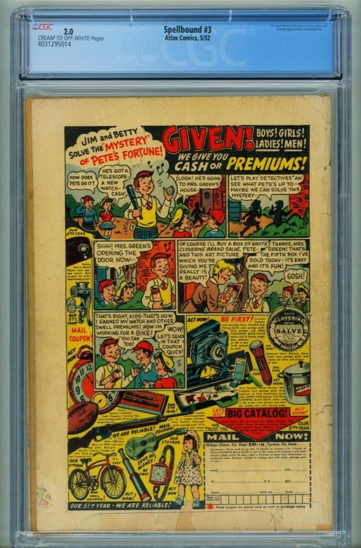 SPELLBOUND #3 CGC 2.0-1952 worm cover--PRE-CODE HORROR 4031295014