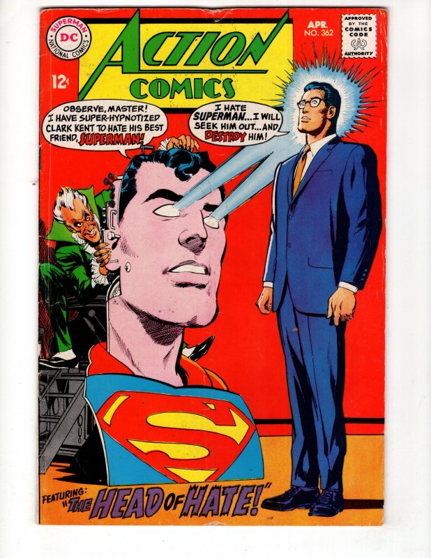 Action Comics #362 (1968) 'THE HEAD OF HATE! Neal Adams Cover