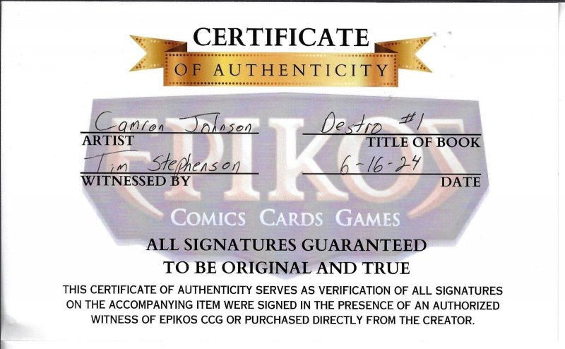 Destro #1 2024 Camron Johnson SCC Exclusive Signed W/COA Image EB204
