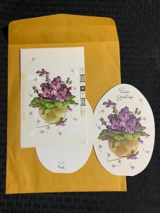 EASTER GREETINGS Purple Flowers in Vase 5x7.5 Greeting Card Art E2431 w/ 2 Cards