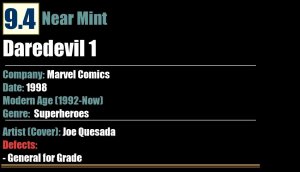Daredevil 1 (1998) NM 9.4 Joe Quesada Marvel Comics