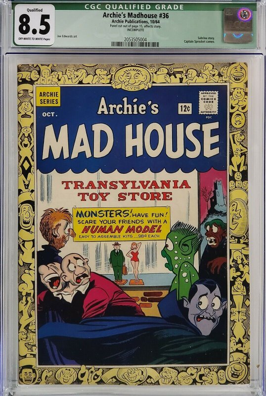 ARCHIE'S MADHOUSE #36 CGC 8.5 SABRINA STORY HIGHEST GRADED