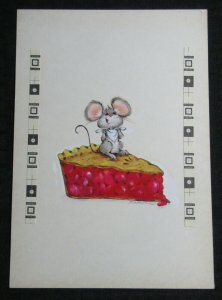 SOME CRUST Cute Birthday Mouse on Cherry Pie 7.25x10.5 Greeting Card Art #B8444 