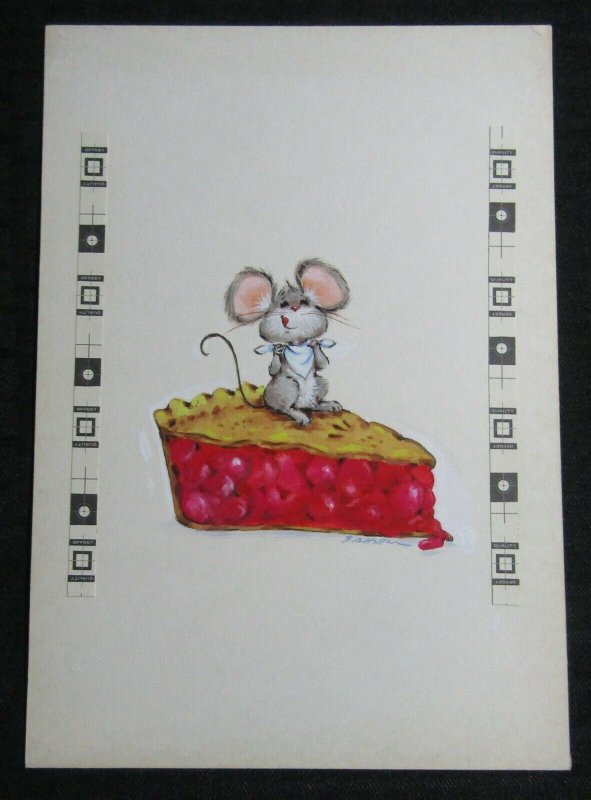 SOME CRUST Cute Birthday Mouse on Cherry Pie 7.25x10.5 Greeting Card Art #B8444