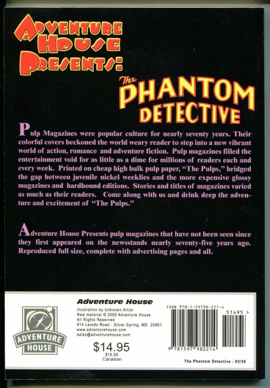 Phantom Detective 3/1939-Adventure House reprint-2009-Wallace-pulp crime-VF/NM